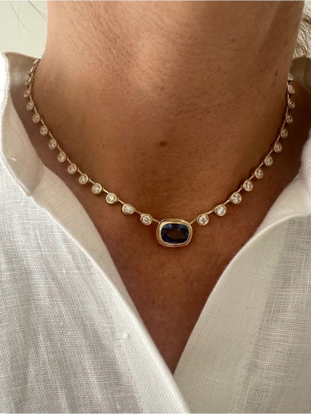 12ctw Cushion Cut Sapphire Tennis Necklace